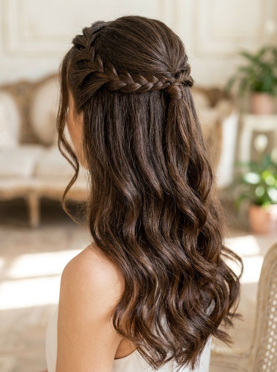 Half-Up mit feinem Flechtdetail - Festliche Frisuren lange Haare